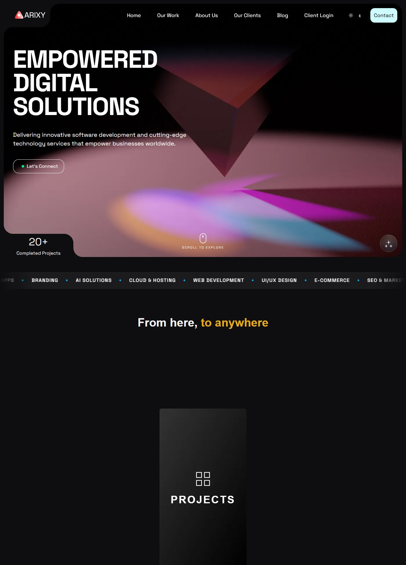Arixy website — full page